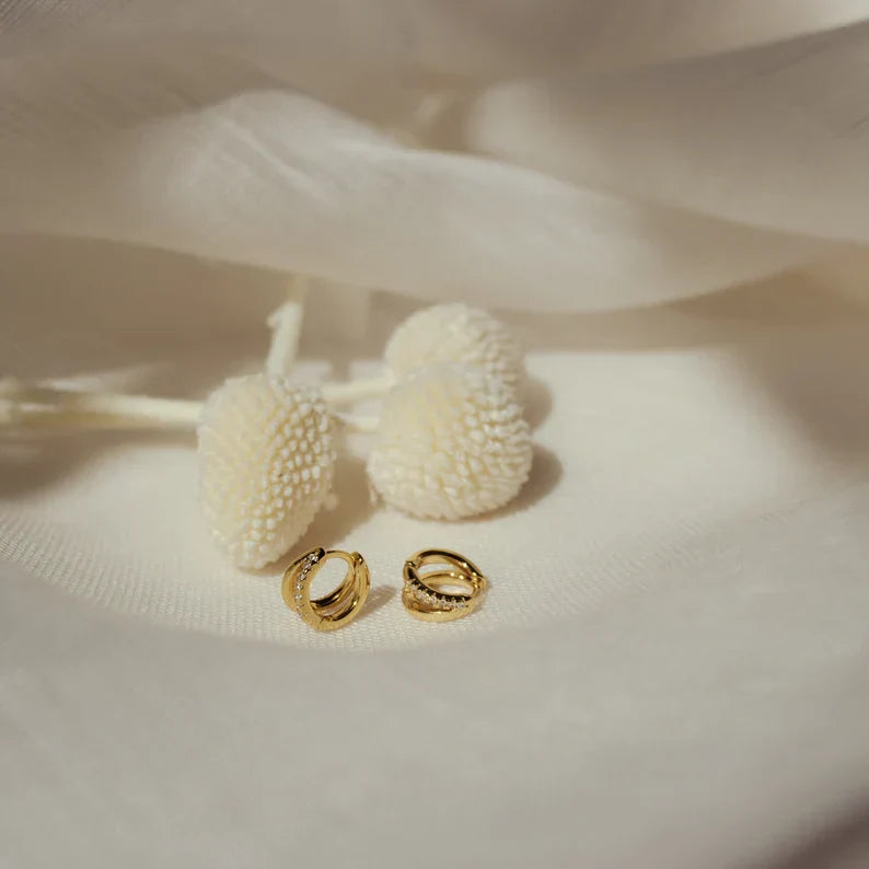 Pave Gold Huggie Hoops