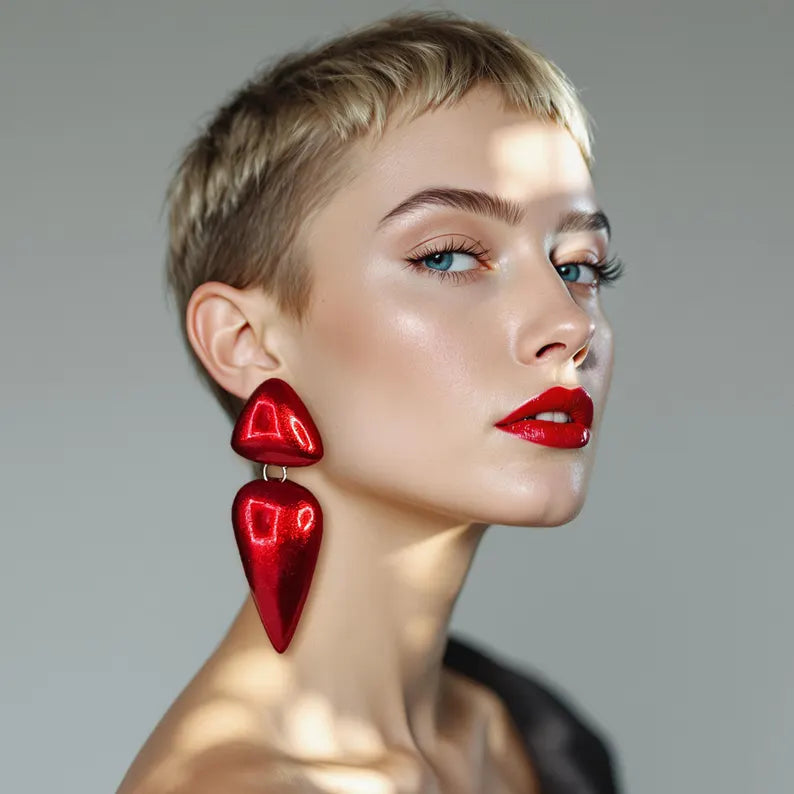 Big Red Geometric Dangle Earrings