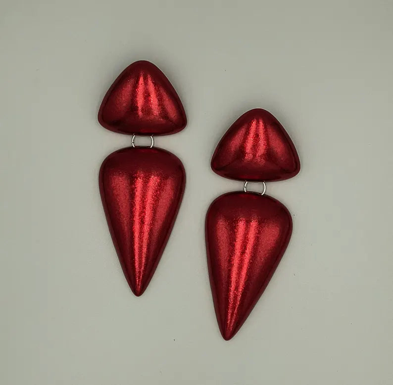 Big Red Geometric Dangle Earrings