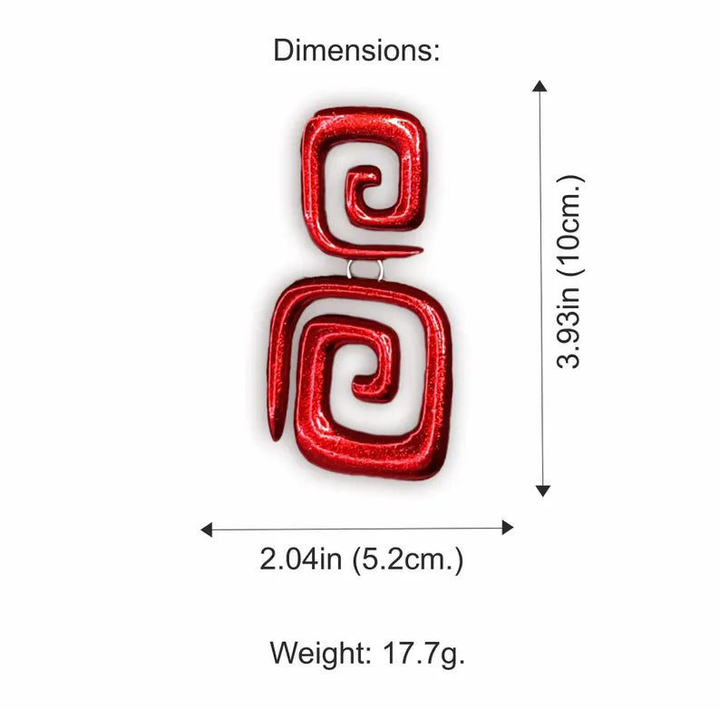 Long Red Spiral Dangle Earrings